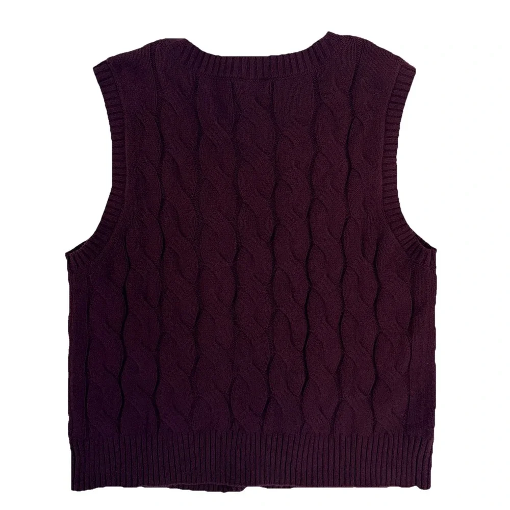 NWT TALBOTS CABLE KNIT V-NECK SWEATER VEST Rich Burgundy Gold Buttons Size M New - Picture 9 of 11